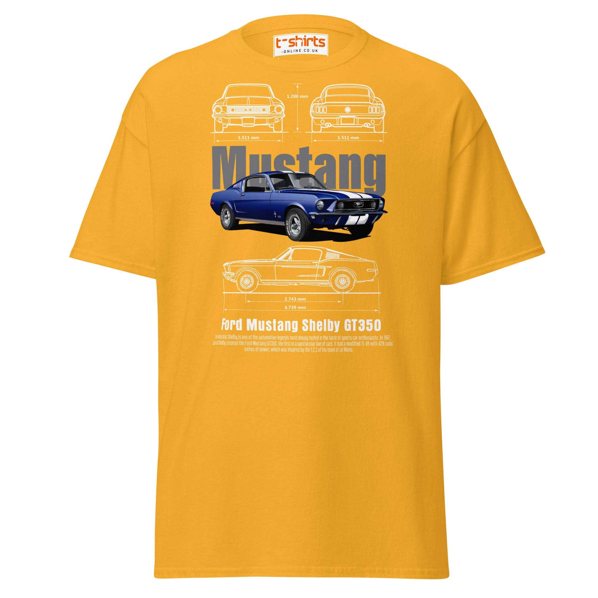 Ford Mustang Shelby GT350 Blueprint T-Shirt - Gold - T-Shirts Online