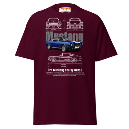 Ford Mustang Shelby GT350 Blueprint T-Shirt - Maroon - T-Shirts Online