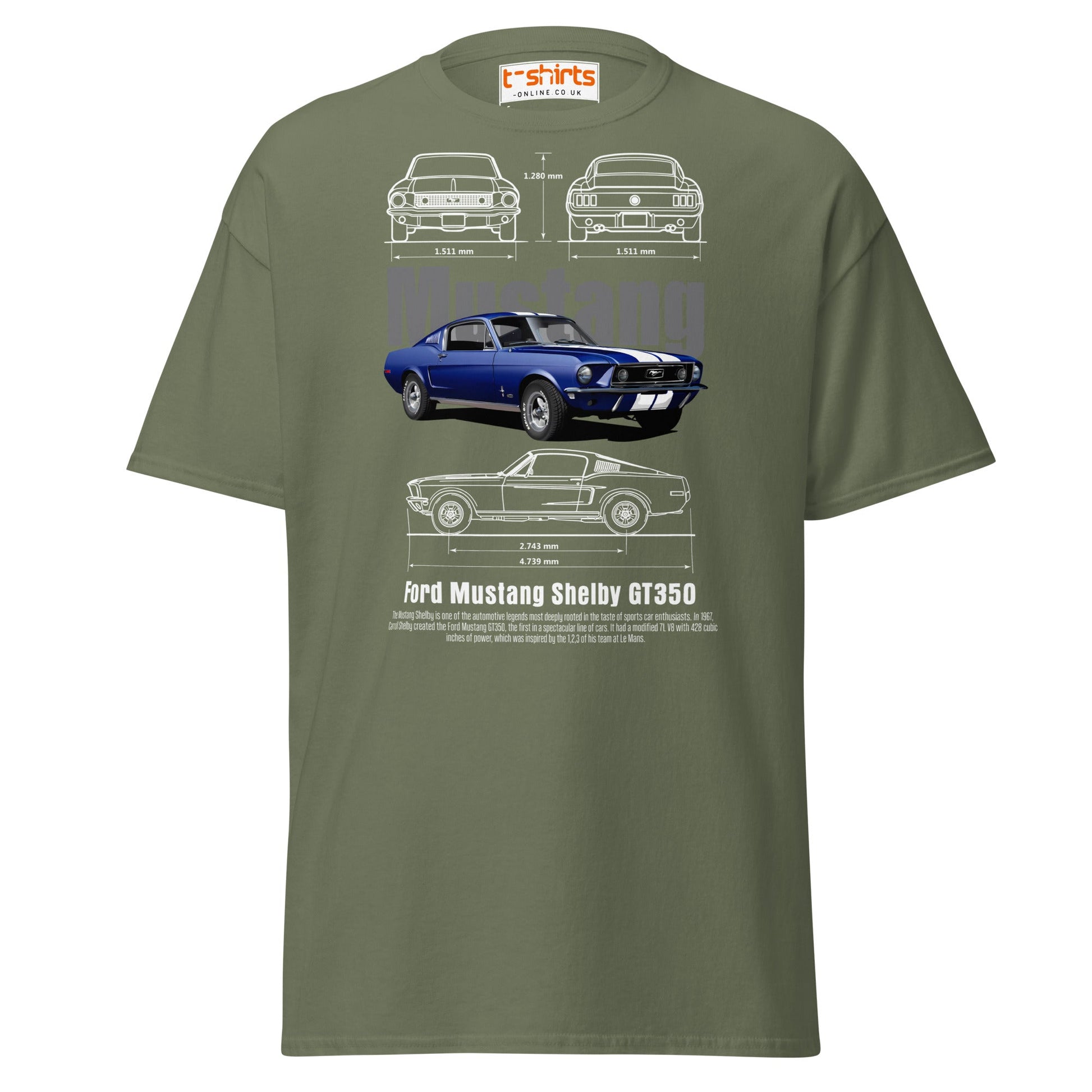 Ford Mustang Shelby GT350 Blueprint T-Shirt - Military Green - T-Shirts Online