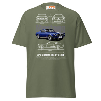 Ford Mustang Shelby GT350 Blueprint T-Shirt - Military Green - T-Shirts Online