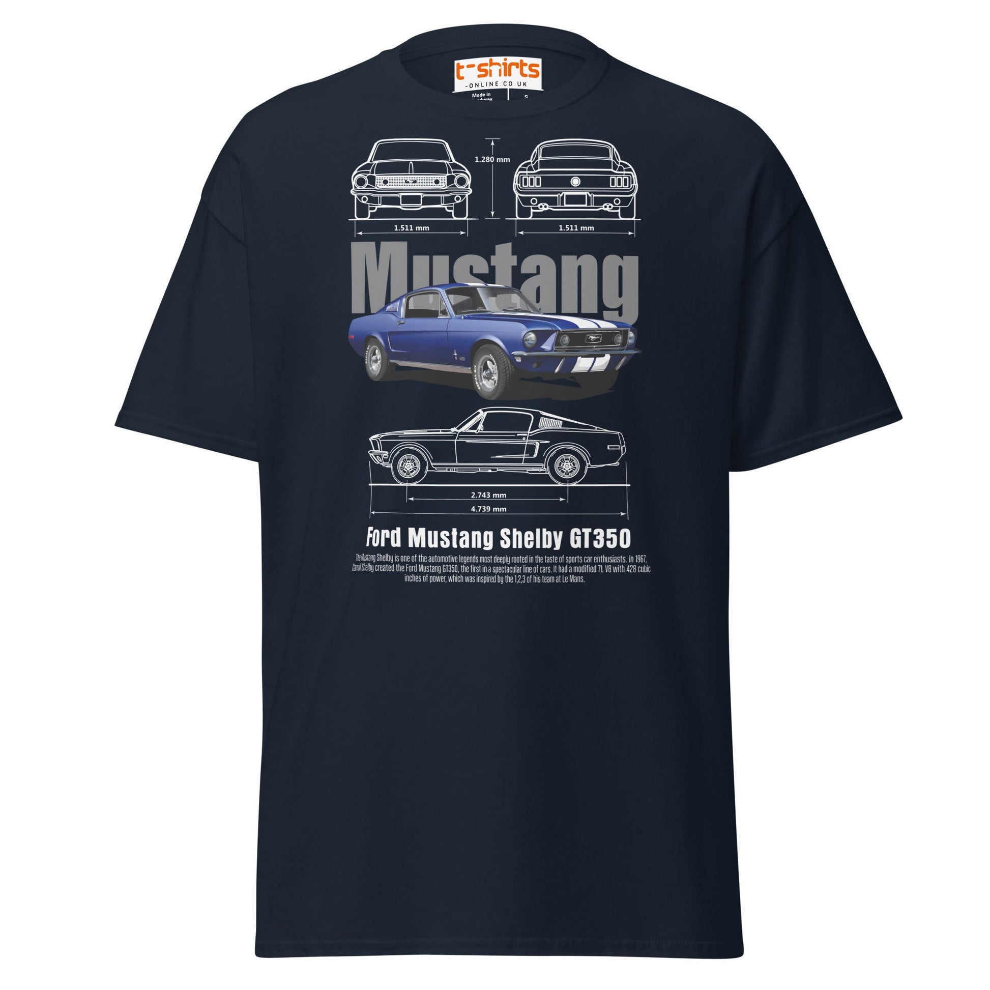 Ford Mustang Shelby GT350 Blueprint T-Shirt - Navy - T-Shirts Online