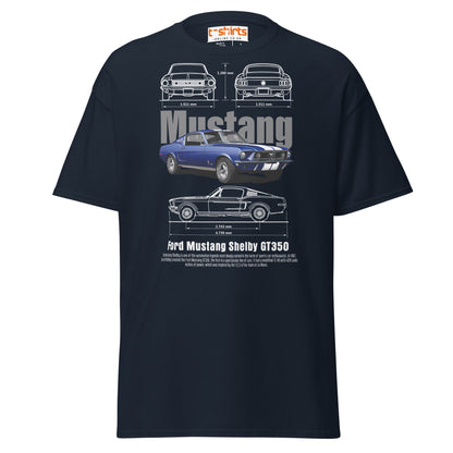 Ford Mustang Shelby GT350 Blueprint T-Shirt - Navy - T-Shirts Online