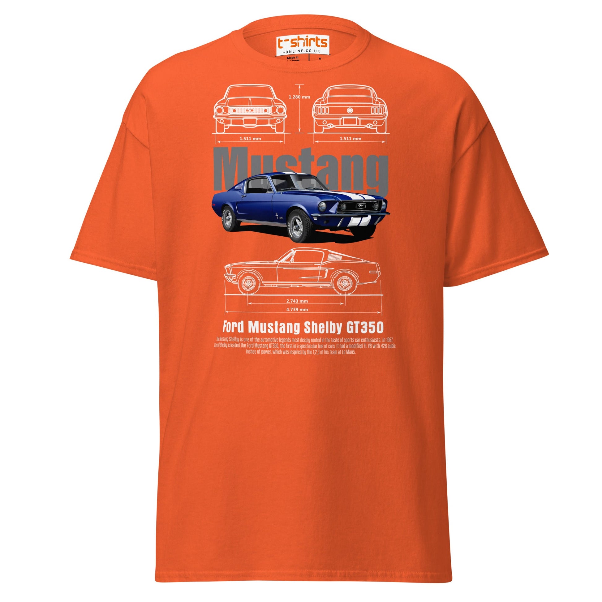 Ford Mustang Shelby GT350 Blueprint T-Shirt - Orange - T-Shirts Online