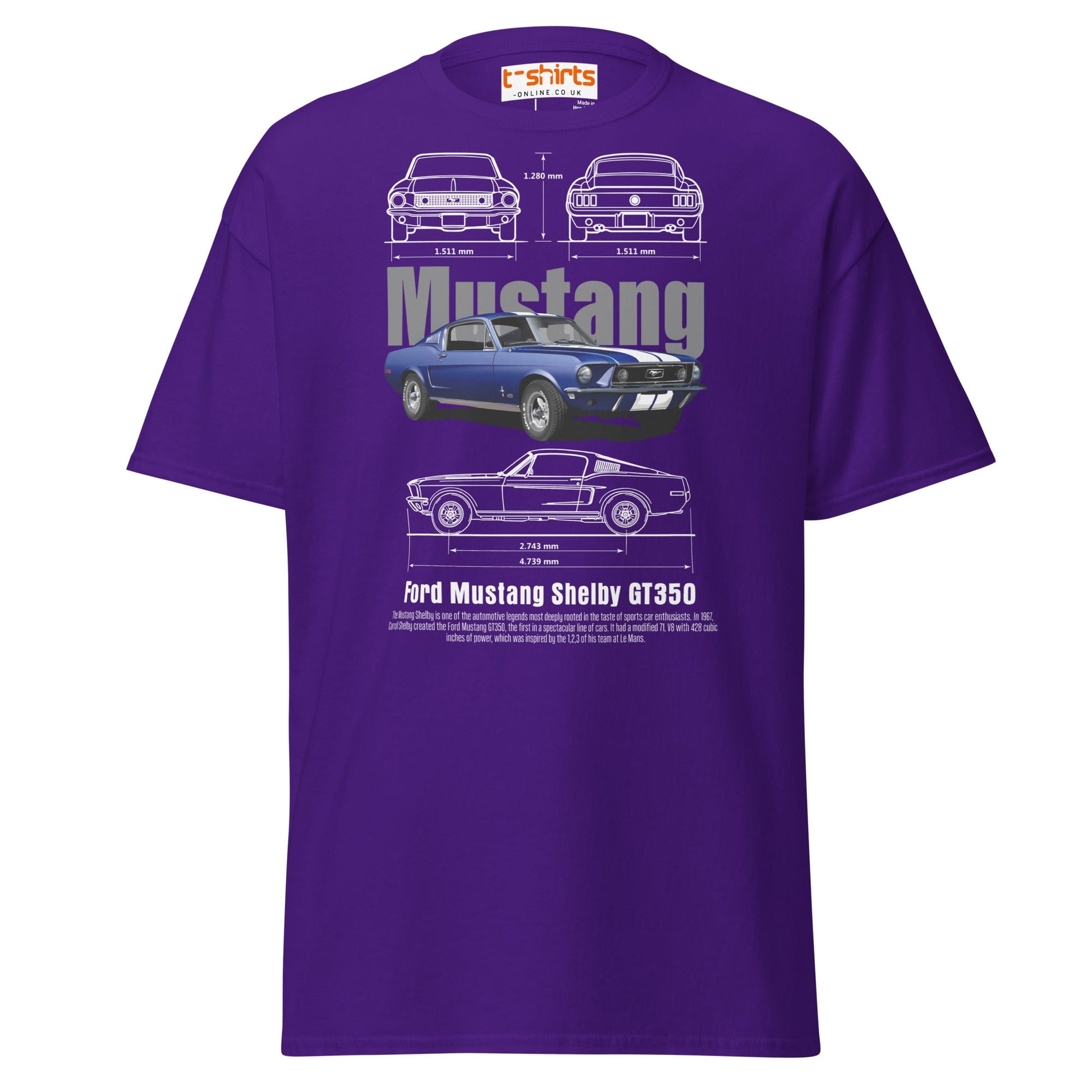 Ford Mustang Shelby GT350 Blueprint T-Shirt - Purple - T-Shirts Online