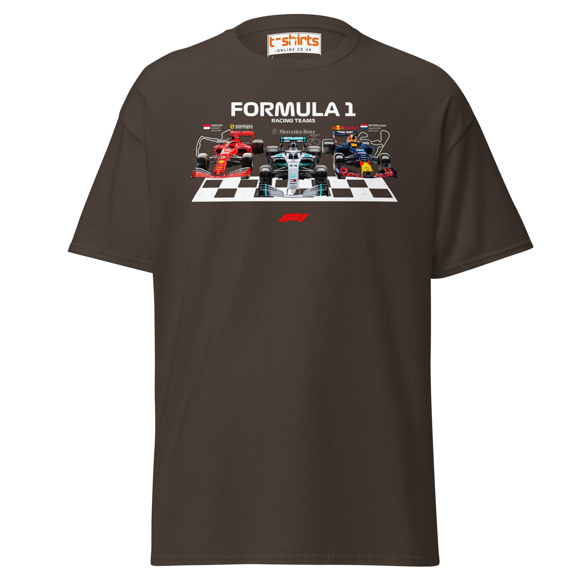Formula 1 Racing Teams T-Shirt | F1 Fans Motorsport Tee - Dark Chocolate - T-Shirts Online