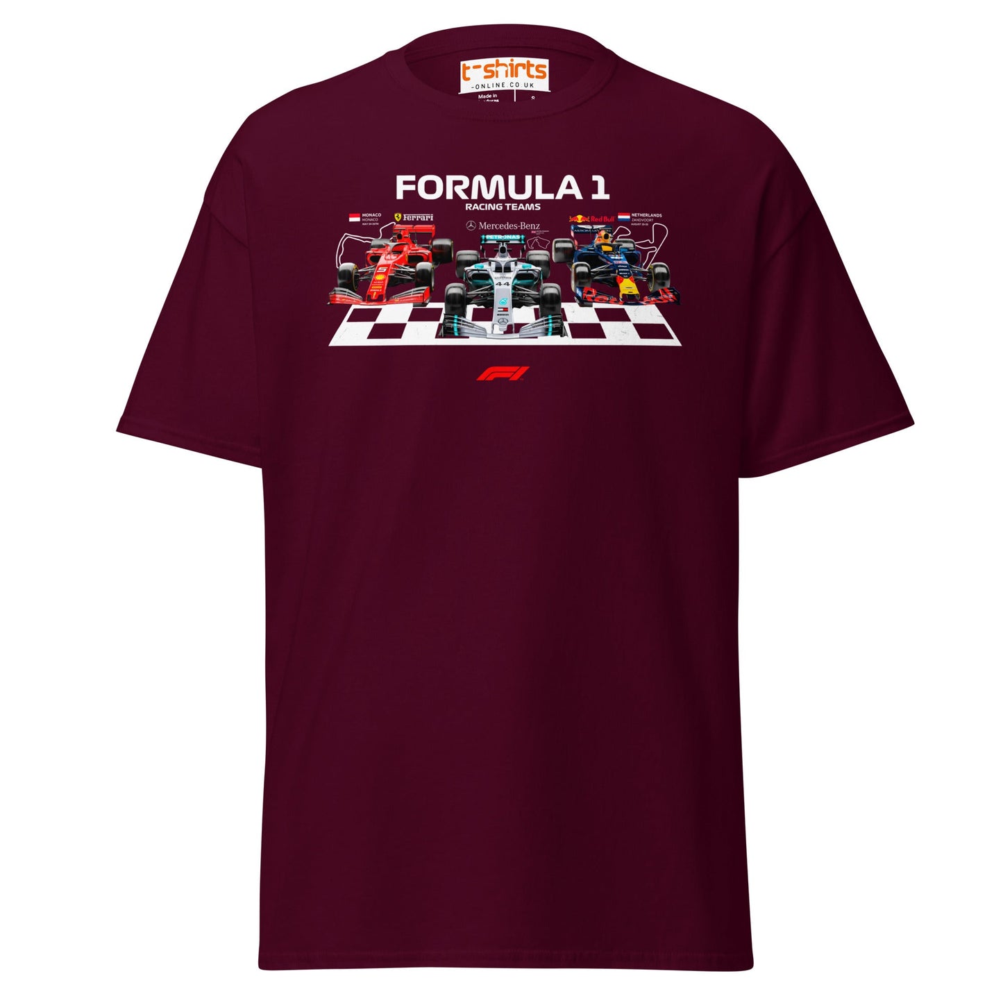Formula 1 Racing Teams T-Shirt | F1 Fans Motorsport Tee - Maroon - T-Shirts Online