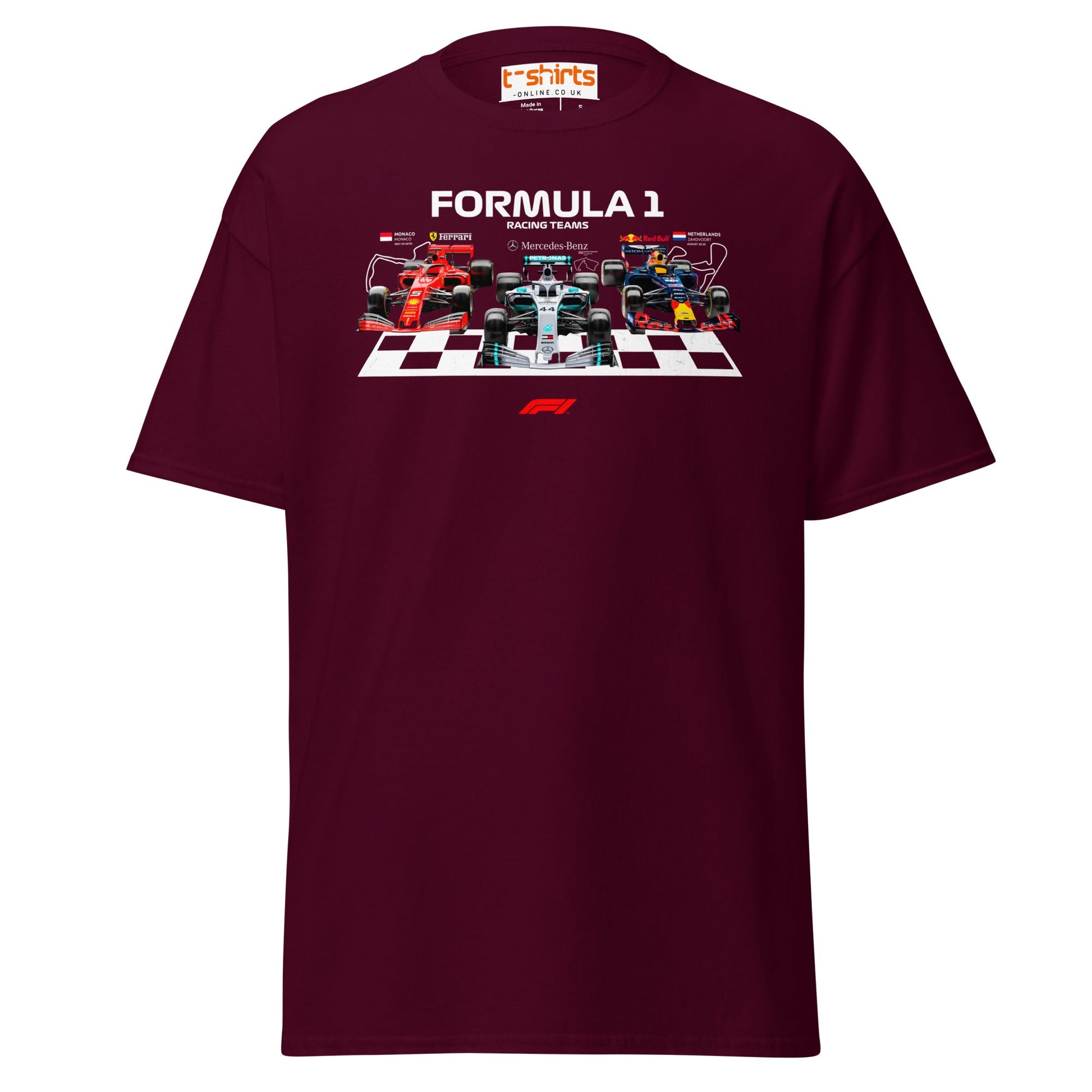 Formula 1 Racing Teams T-Shirt | F1 Fans Motorsport Tee - Maroon - T-Shirts Online