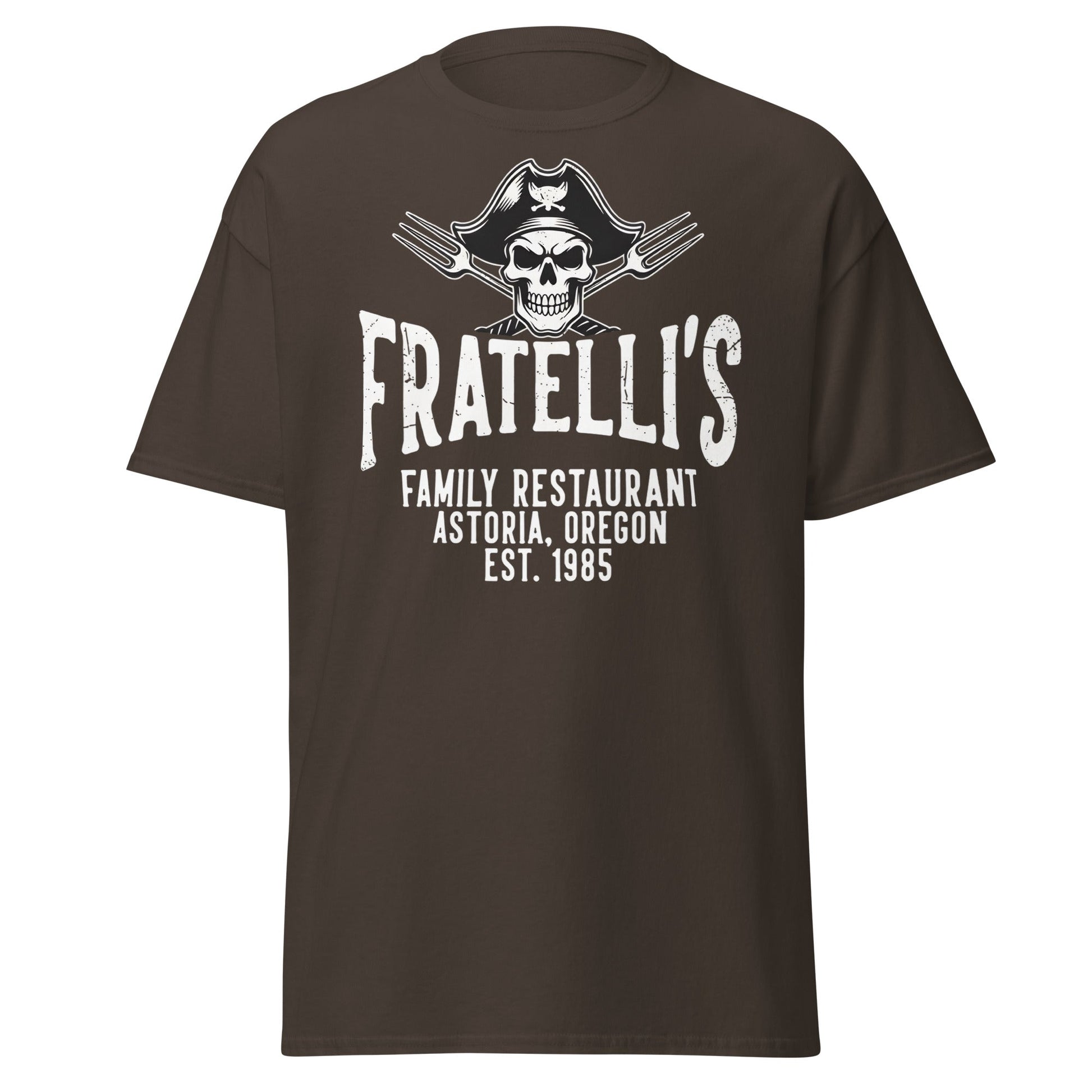 Fratelli's Astoria Oregon 1985 Pirate Skull T-Shirt - Dark Chocolate - T-Shirts Online