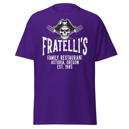 Fratelli's Astoria Oregon 1985 Pirate Skull T-Shirt - Purple - T-Shirts Online