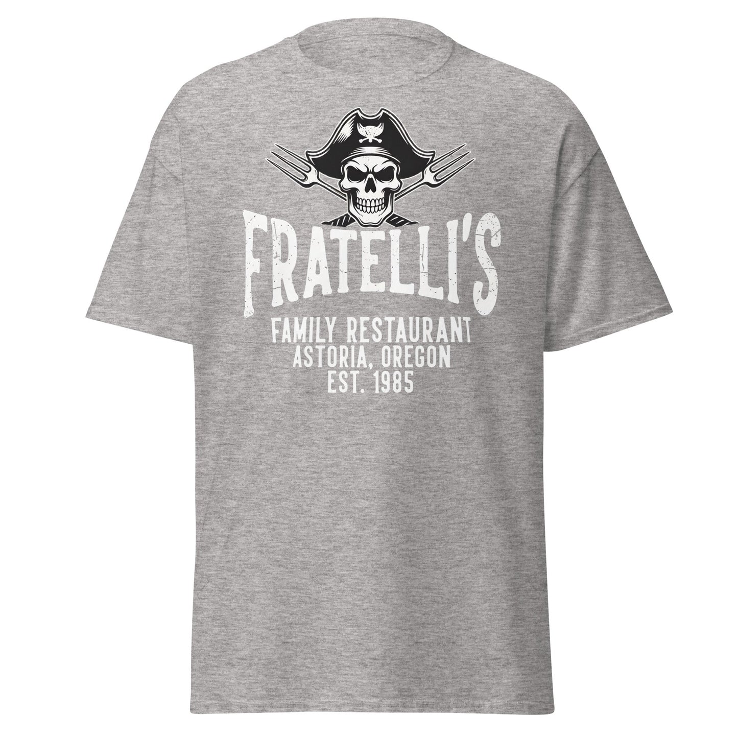 Fratelli's Astoria Oregon 1985 Pirate Skull T-Shirt - Sport Grey - T-Shirts Online