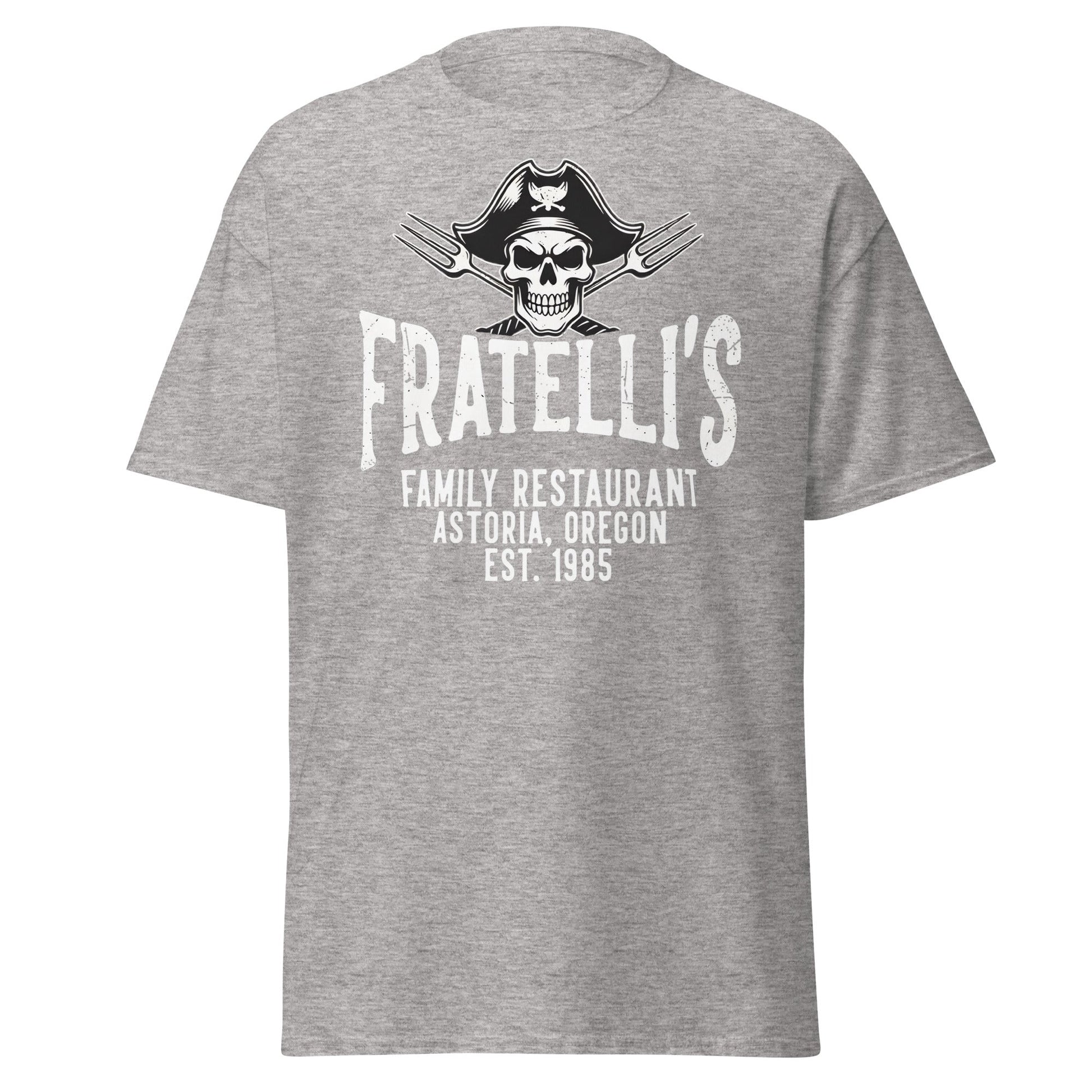 Fratelli's Astoria Oregon 1985 Pirate Skull T-Shirt - Sport Grey - T-Shirts Online