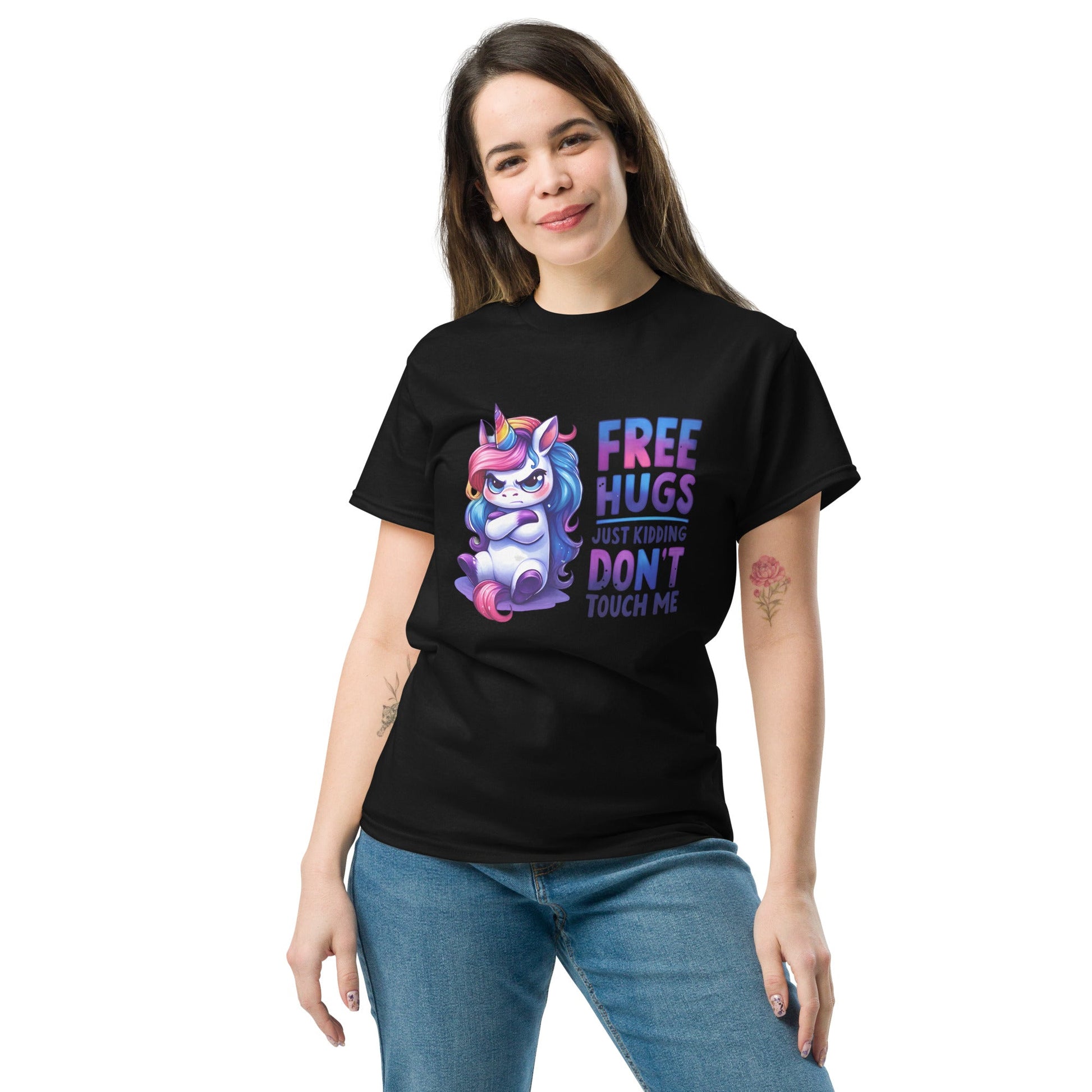 Free Hugs | Unicorn T-Shirt - Black - T-Shirts Online