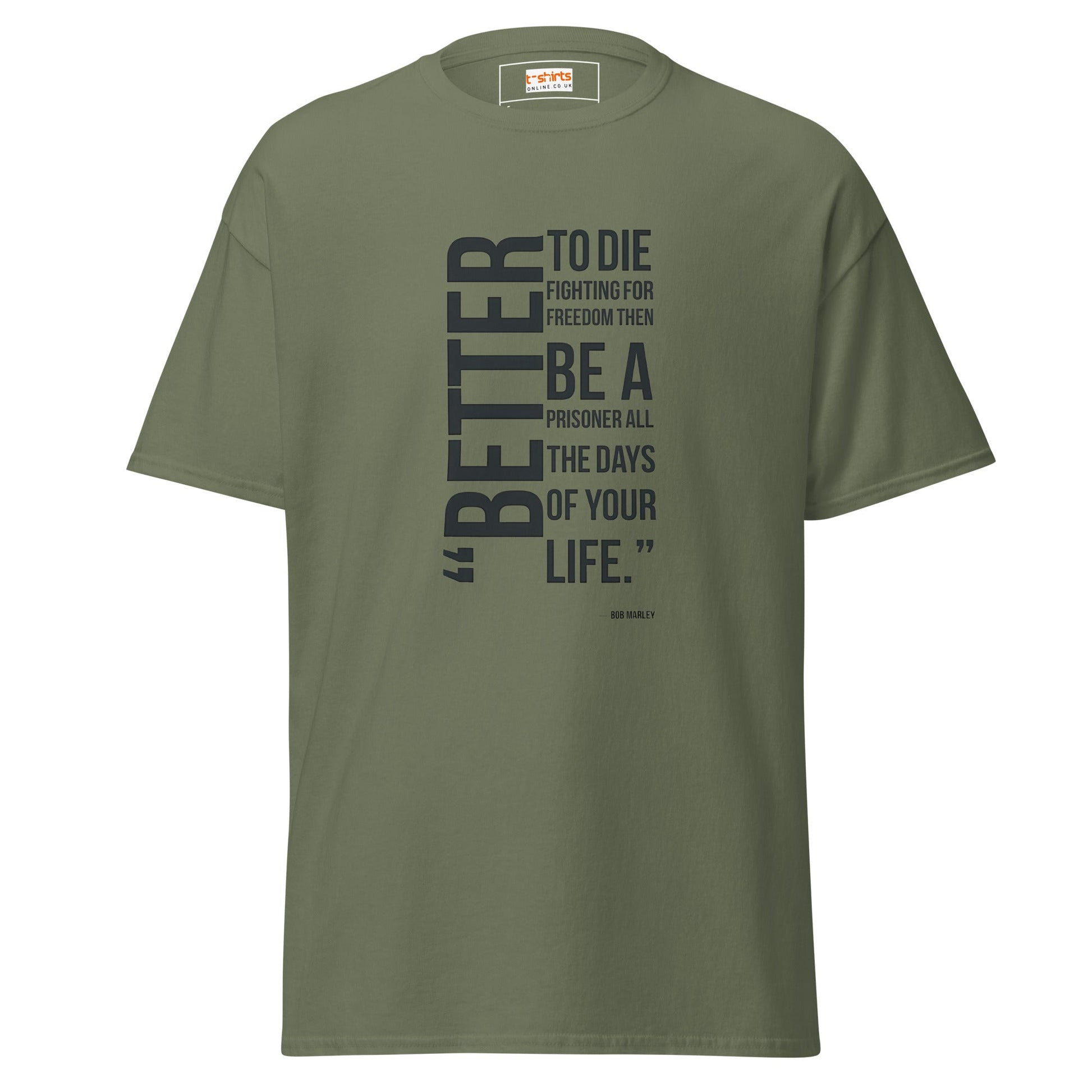 Freedom Fighter | Bob Marley Quote T-Shirt - Military Green - T-Shirts Online