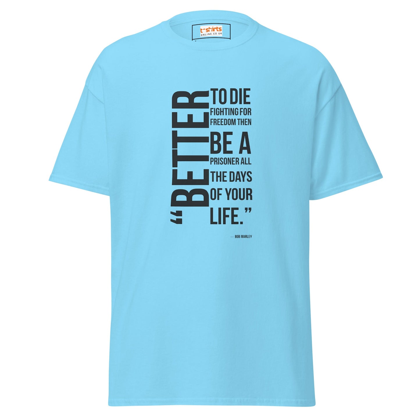 Freedom Fighter | Bob Marley Quote T-Shirt - Sky - T-Shirts Online