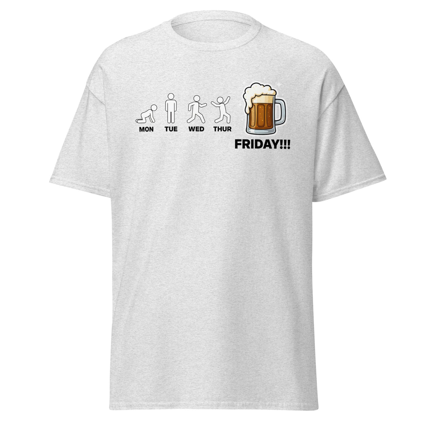 Friday Beer Evolution T-Shirt – Funny Workweek Humor Tee - Ash - T-Shirts Online