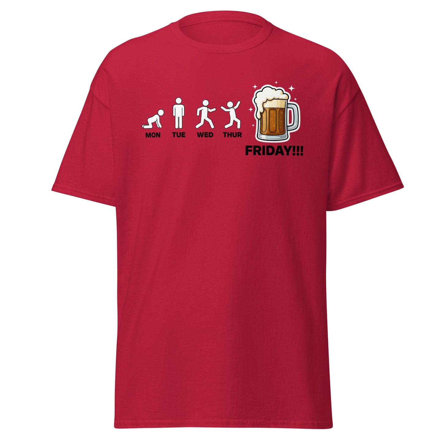 Friday Beer Evolution T-Shirt – Funny Workweek Humor Tee - Cardinal - T-Shirts Online