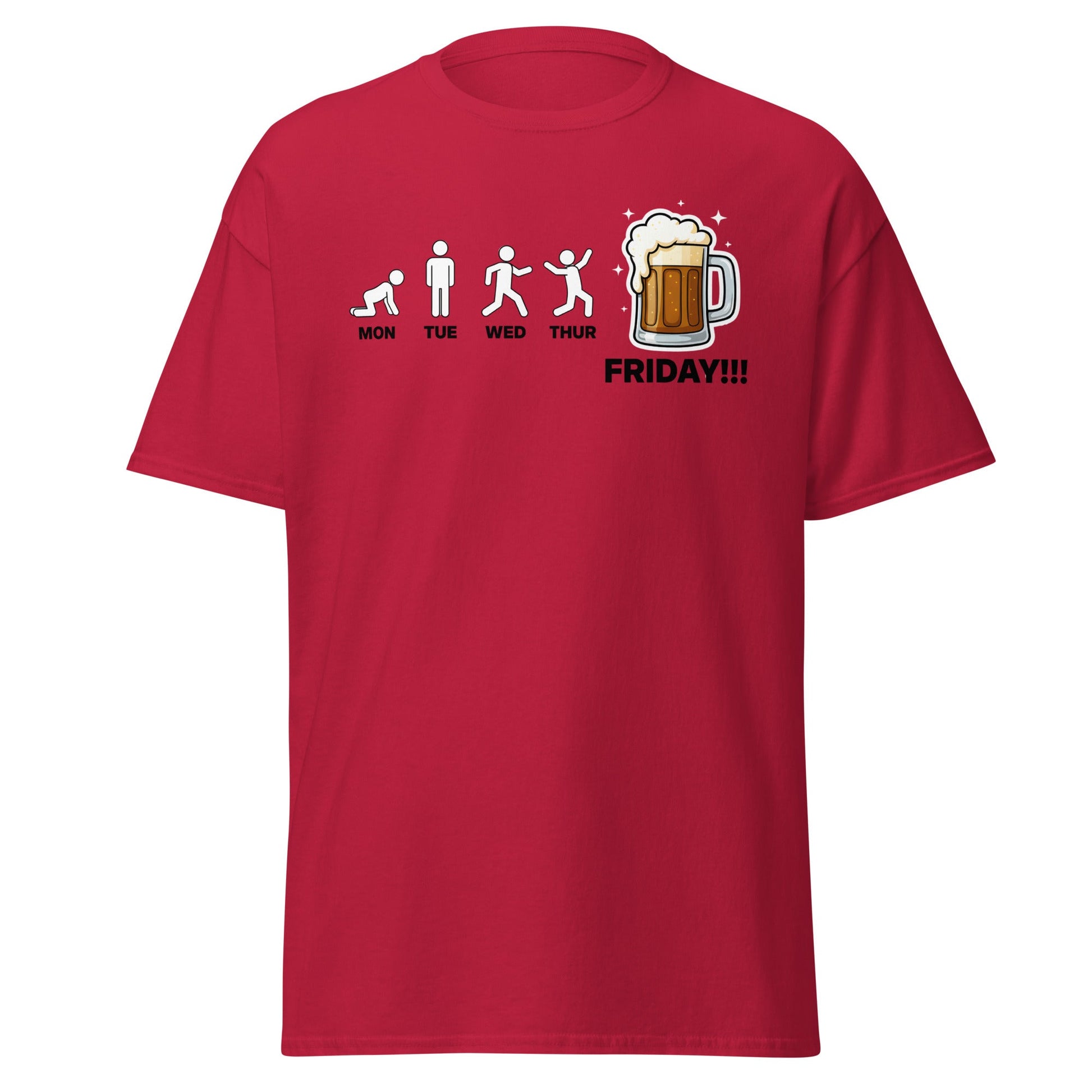Friday Beer Evolution T-Shirt – Funny Workweek Humor Tee - Cardinal - T-Shirts Online