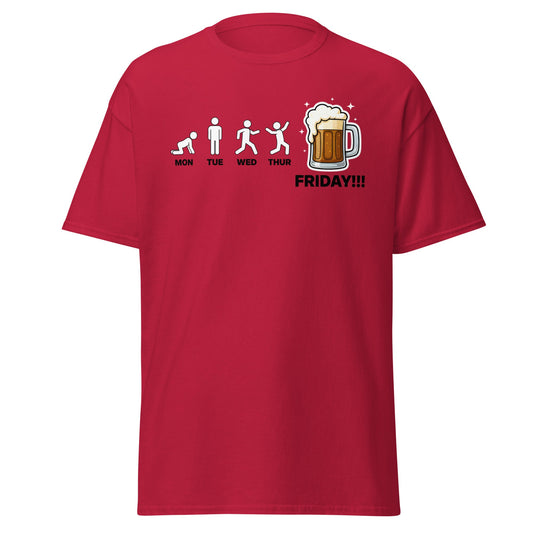 Friday Beer Evolution T-Shirt – Funny Workweek Humor Tee - Cardinal - T-Shirts Online