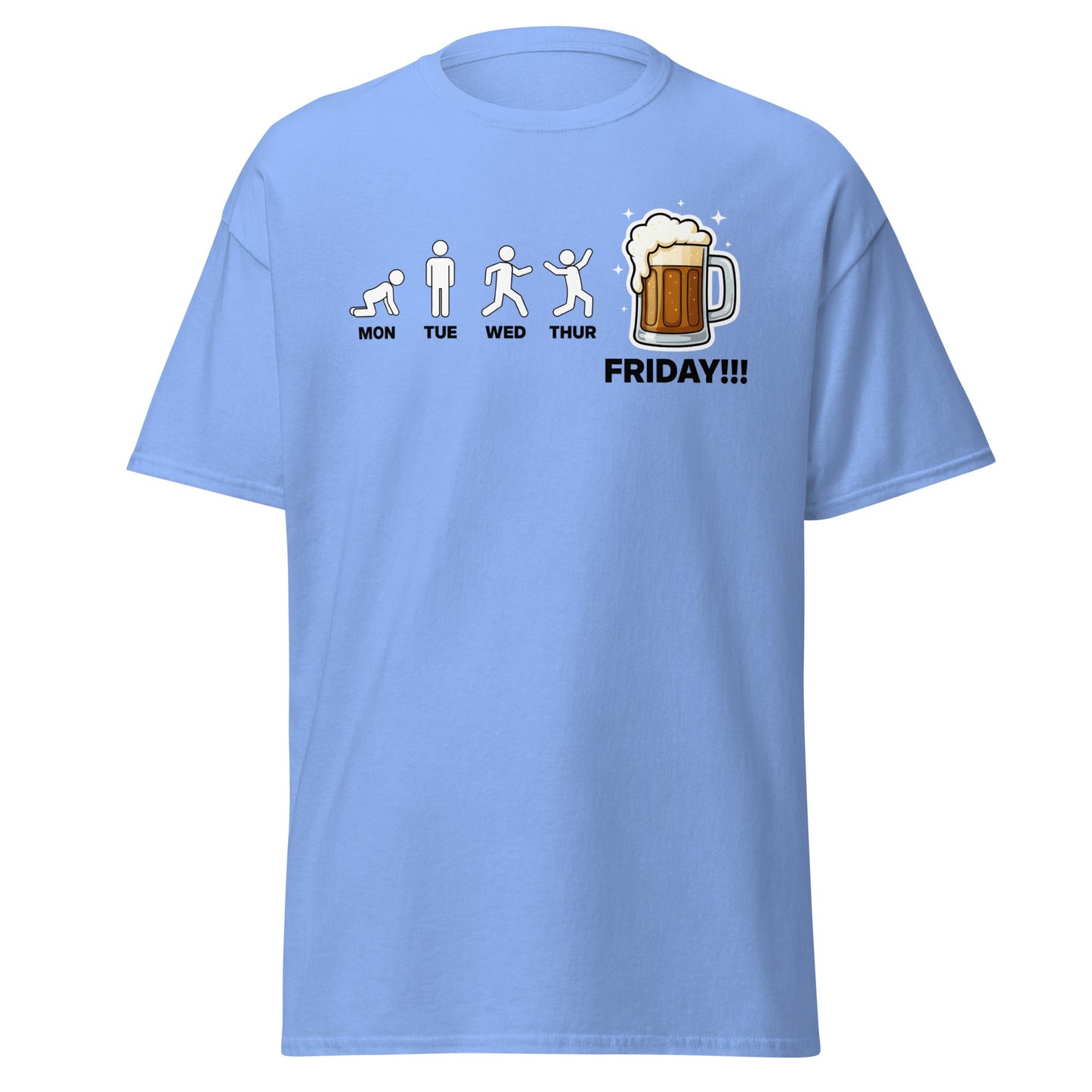 Friday Beer Evolution T-Shirt – Funny Workweek Humor Tee - Carolina Blue - T-Shirts Online