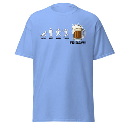 Friday Beer Evolution T-Shirt – Funny Workweek Humor Tee - Carolina Blue - T-Shirts Online