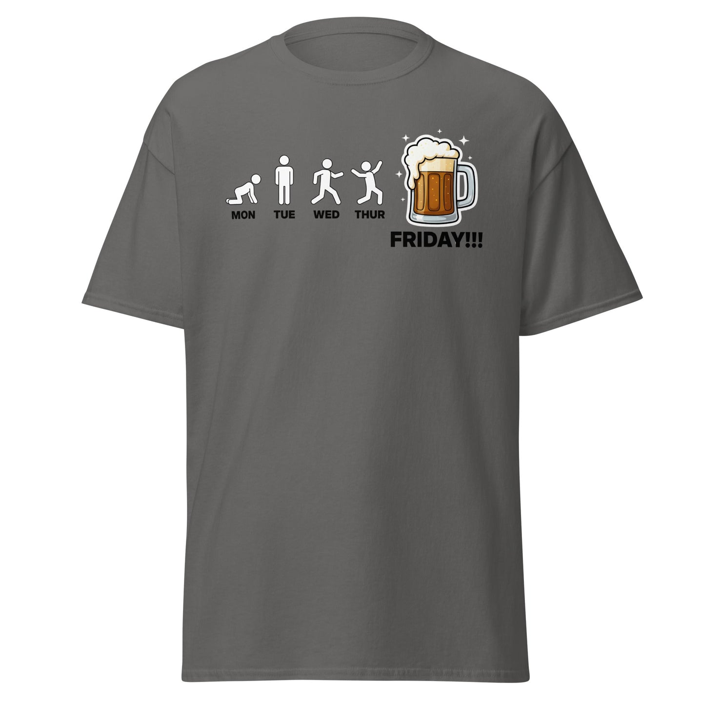 Friday Beer Evolution T-Shirt – Funny Workweek Humor Tee - Charcoal - T-Shirts Online