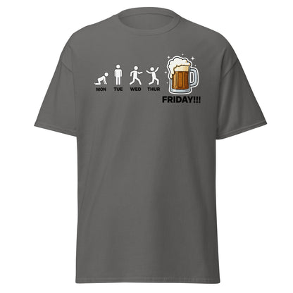 Friday Beer Evolution T-Shirt – Funny Workweek Humor Tee - Charcoal - T-Shirts Online