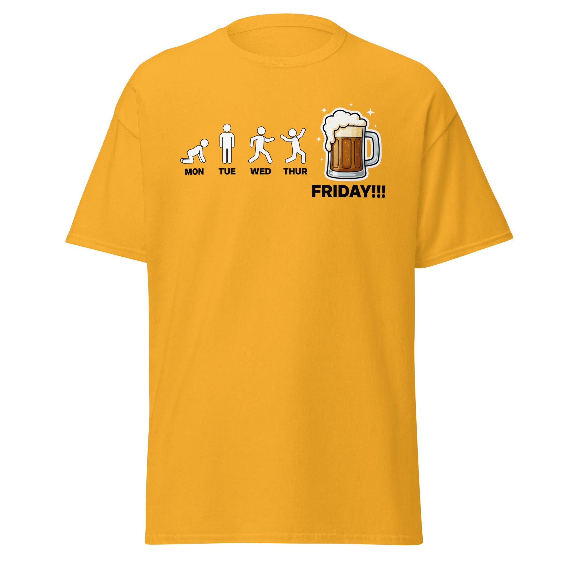 Friday Beer Evolution T-Shirt – Funny Workweek Humor Tee - Gold - T-Shirts Online