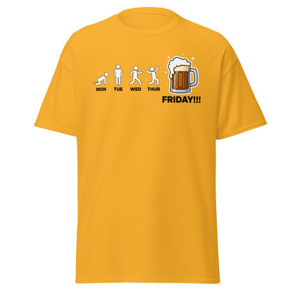 Friday Beer Evolution T-Shirt – Funny Workweek Humor Tee - Gold - T-Shirts Online