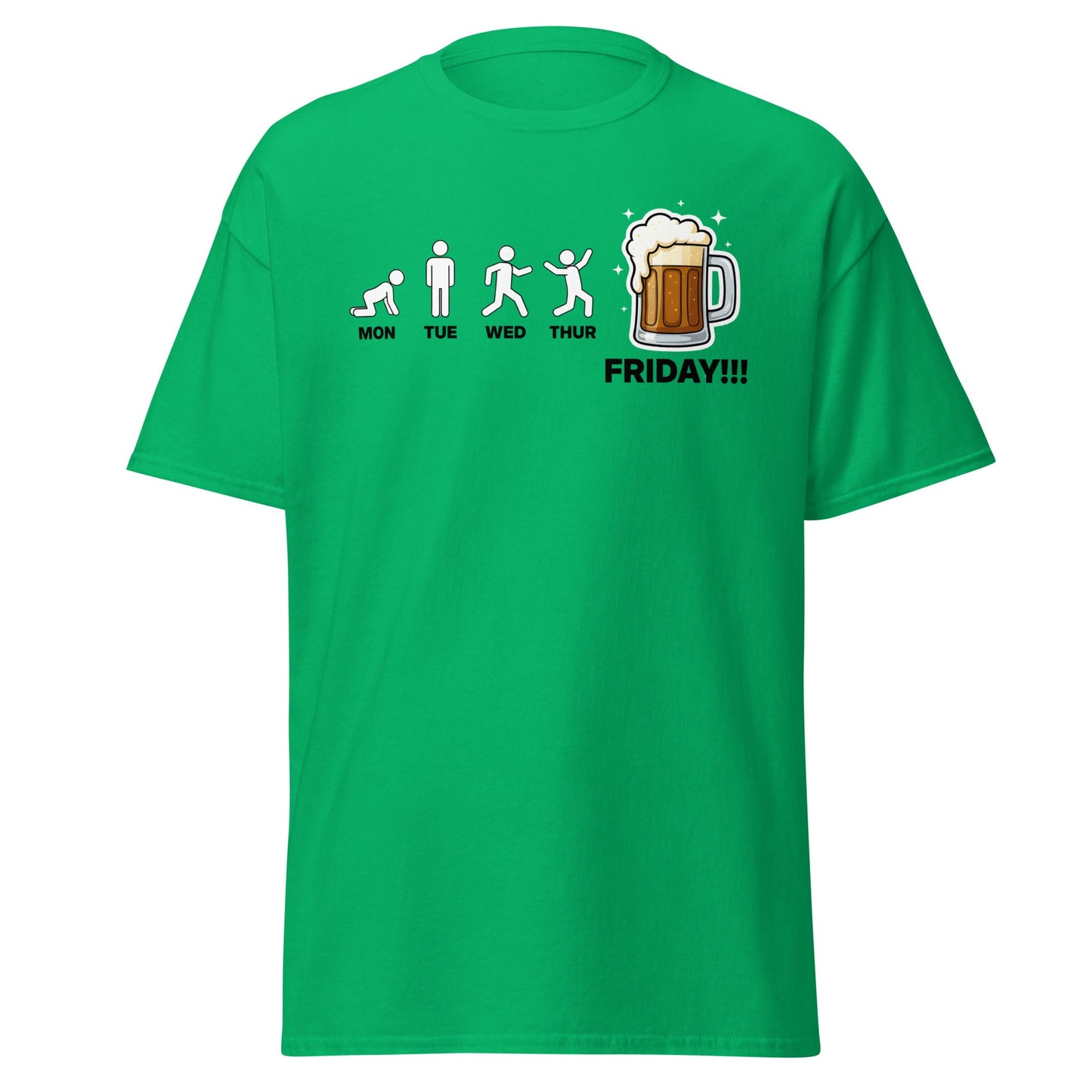 Friday Beer Evolution T-Shirt – Funny Workweek Humor Tee - Irish Green - T-Shirts Online