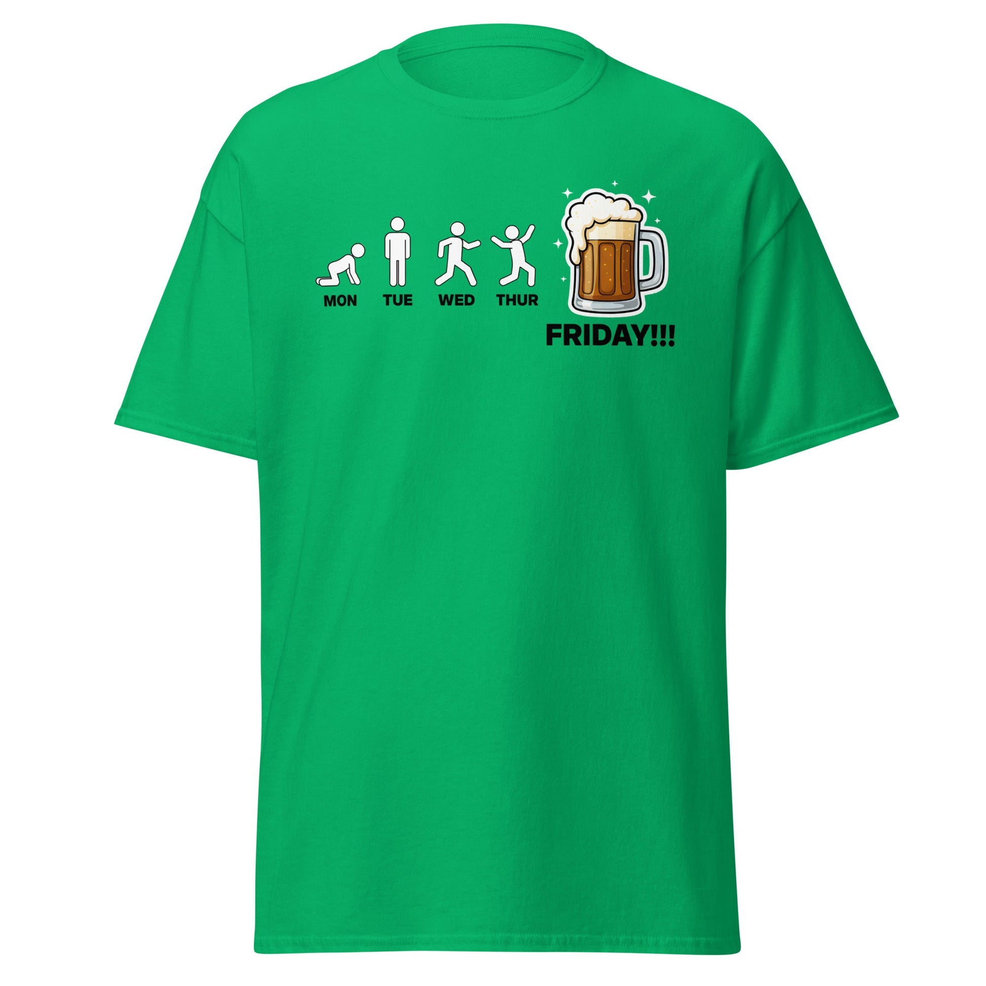 Friday Beer Evolution T-Shirt – Funny Workweek Humor Tee - Irish Green - T-Shirts Online