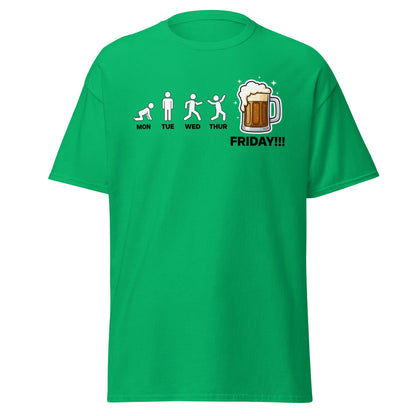 Friday Beer Evolution T-Shirt – Funny Workweek Humor Tee - Irish Green - T-Shirts Online