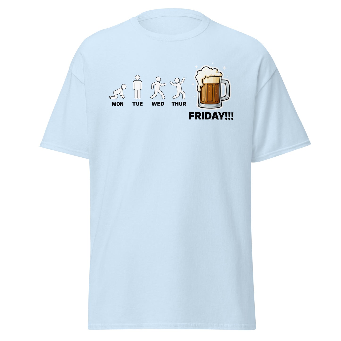 Friday Beer Evolution T-Shirt – Funny Workweek Humor Tee - Light Blue - T-Shirts Online