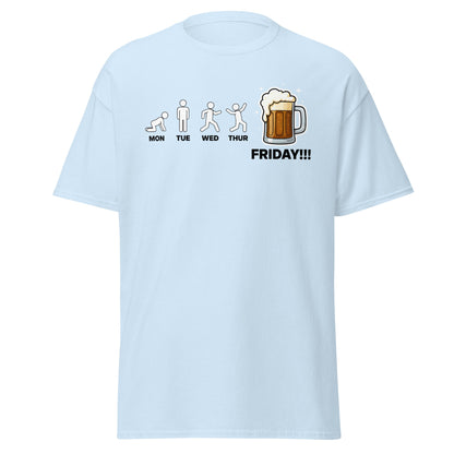 Friday Beer Evolution T-Shirt – Funny Workweek Humor Tee - Light Blue - T-Shirts Online