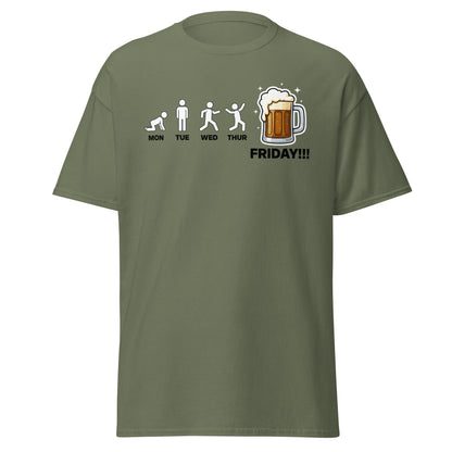 Friday Beer Evolution T-Shirt – Funny Workweek Humor Tee - Military Green - T-Shirts Online