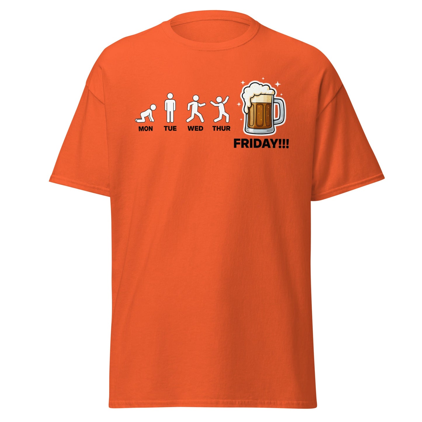 Friday Beer Evolution T-Shirt – Funny Workweek Humor Tee - Orange - T-Shirts Online