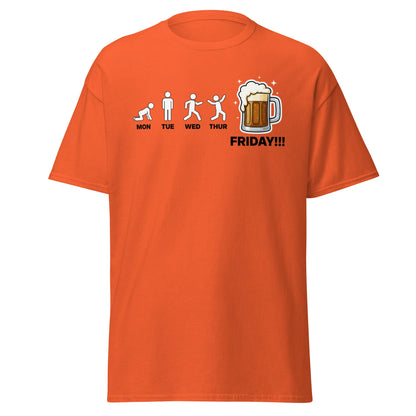 Friday Beer Evolution T-Shirt – Funny Workweek Humor Tee - Orange - T-Shirts Online