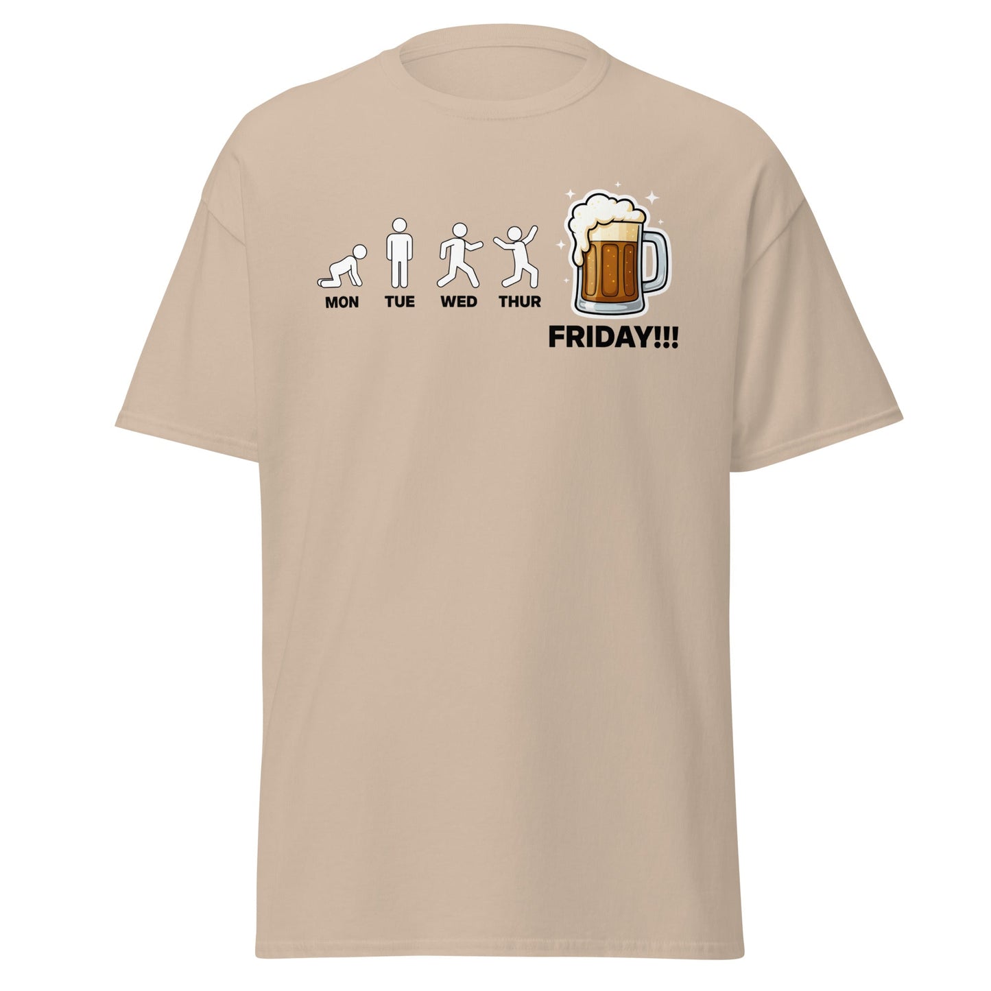 Friday Beer Evolution T-Shirt – Funny Workweek Humor Tee - Sand - T-Shirts Online