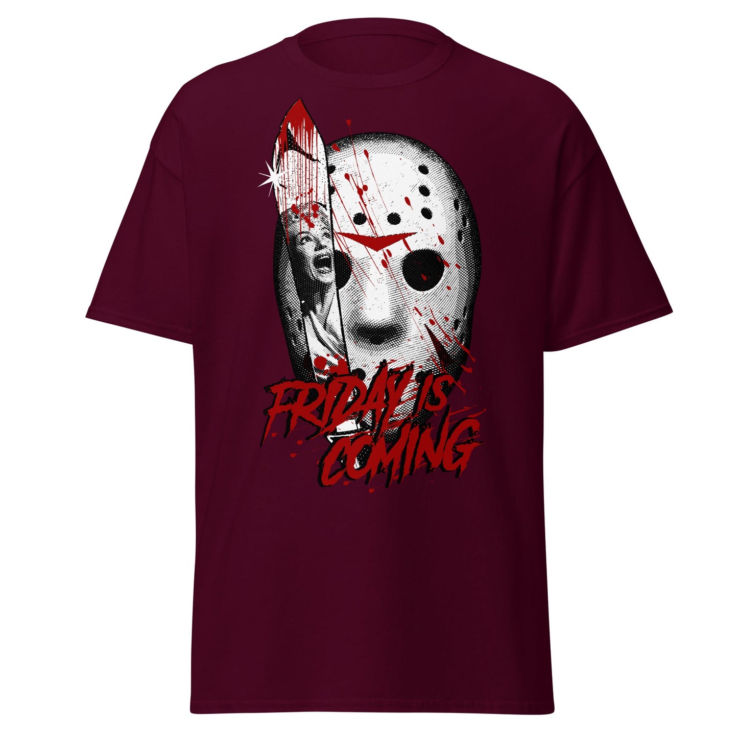 Friday Is Coming - Horror Movie T-Shirt - Maroon - T-Shirts Online