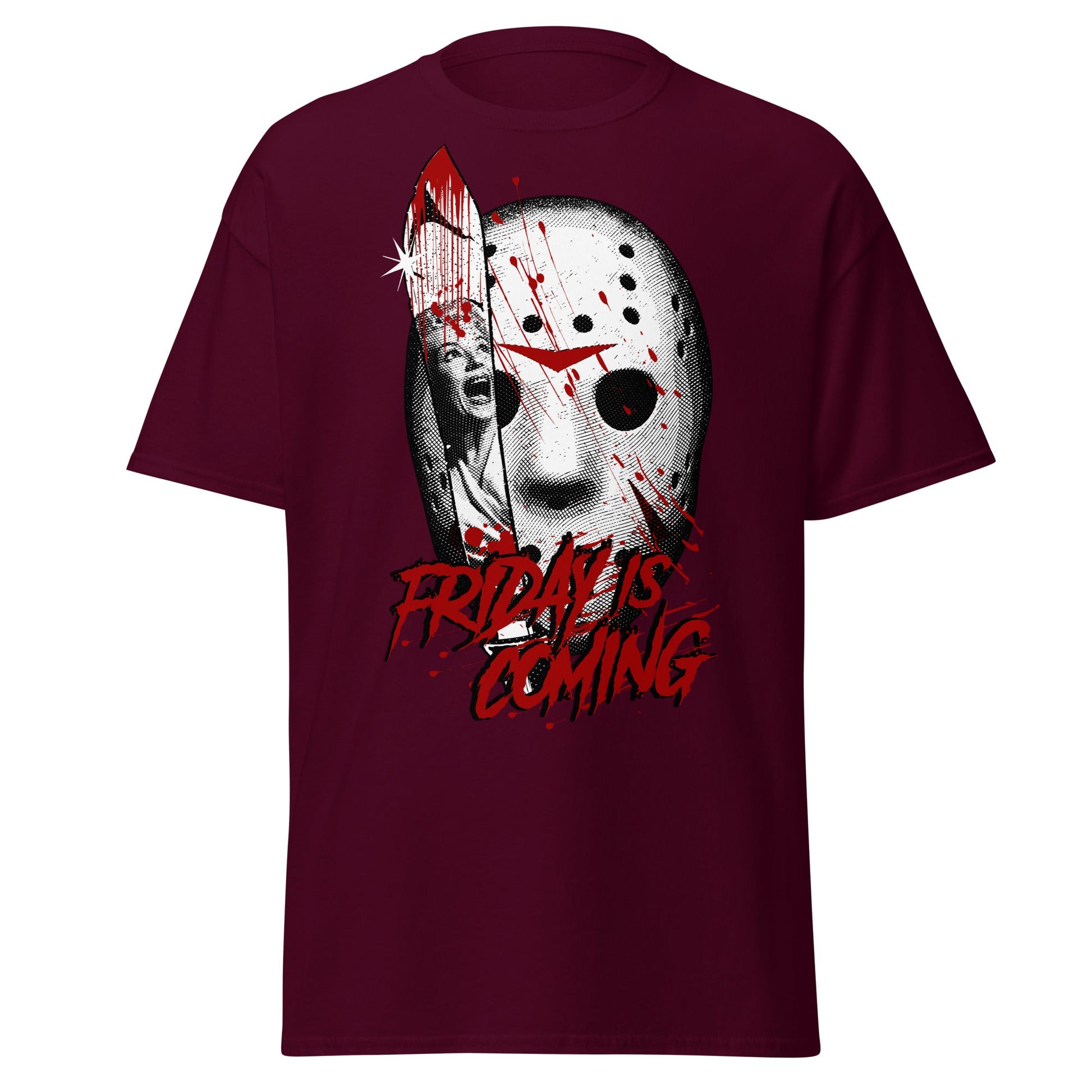 Friday Is Coming - Horror Movie T-Shirt - Maroon - T-Shirts Online