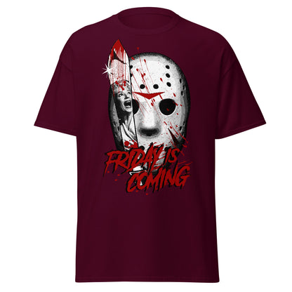 Friday Is Coming - Horror Movie T-Shirt - Maroon - T-Shirts Online
