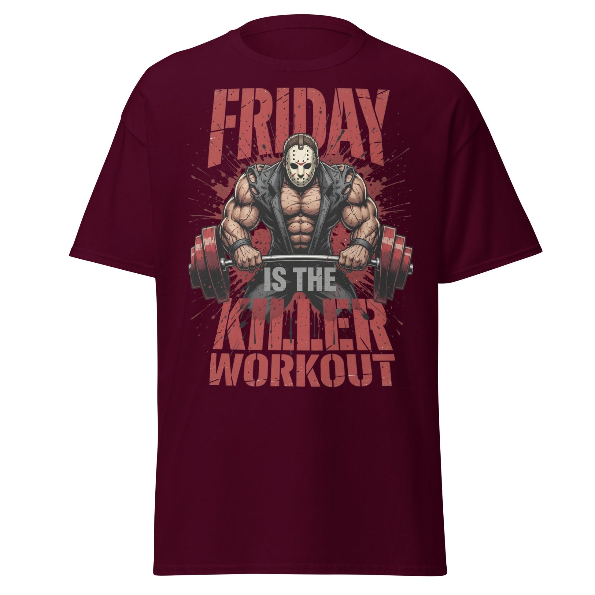 Friday Is The Killer Workout T-Shirt | Horror Gym Apparel - Maroon - T-Shirts Online