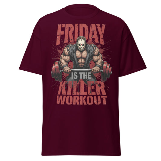 Friday Is The Killer Workout T-Shirt | Horror Gym Apparel - Maroon - T-Shirts Online