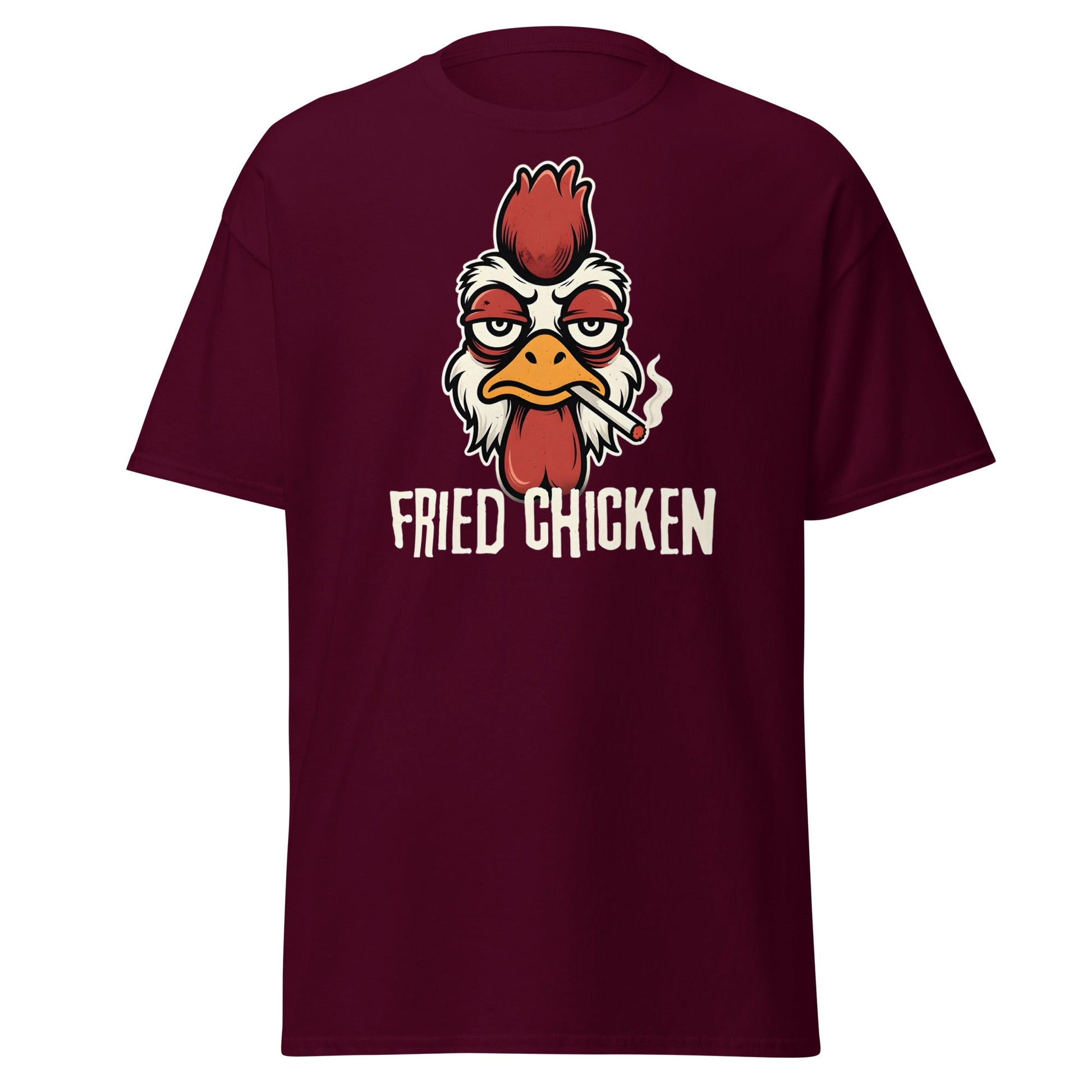 Fried Chicken Funny Rooster Graphic T-Shirt - Maroon - T-Shirts Online