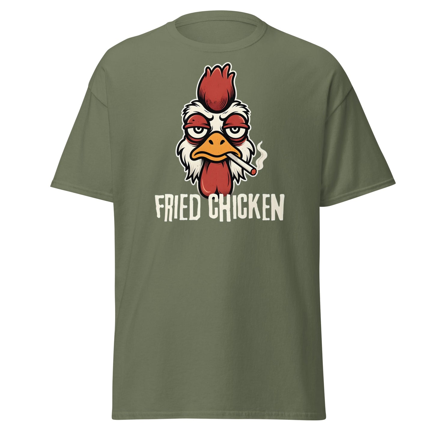 Fried Chicken Funny Rooster Graphic T-Shirt - Military Green - T-Shirts Online