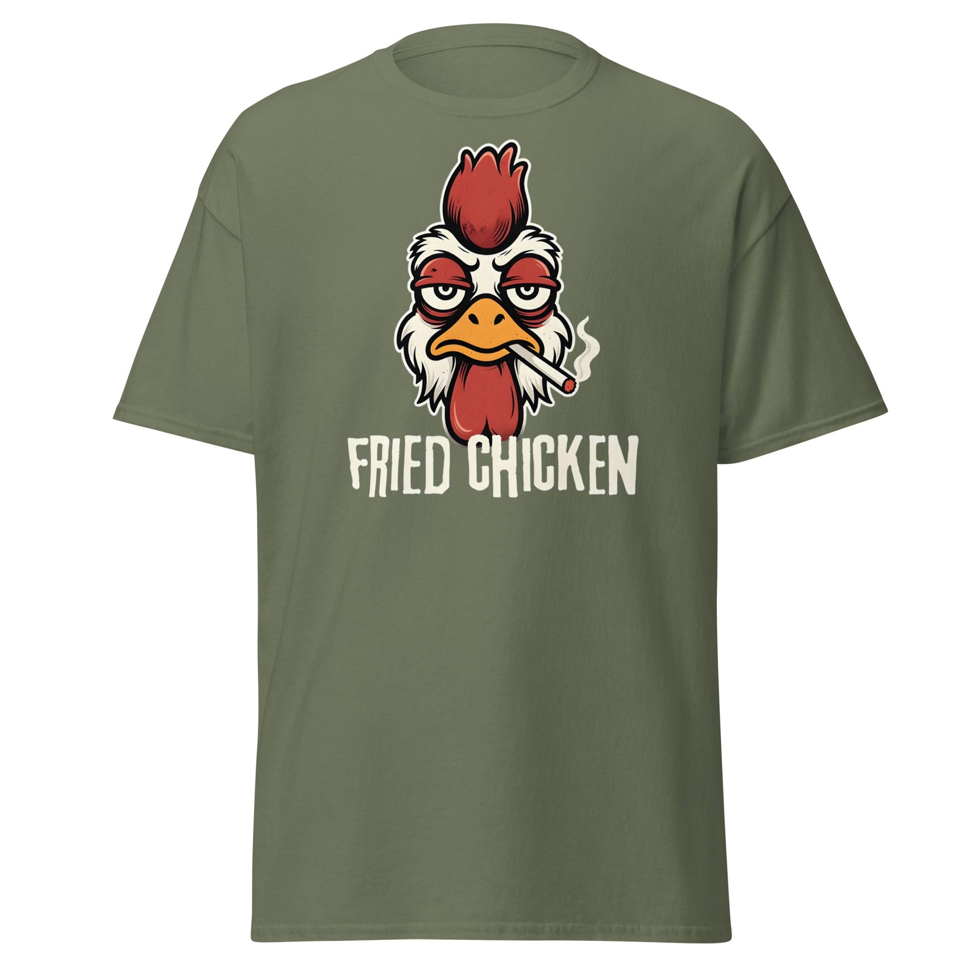 Fried Chicken Funny Rooster Graphic T-Shirt - Military Green - T-Shirts Online