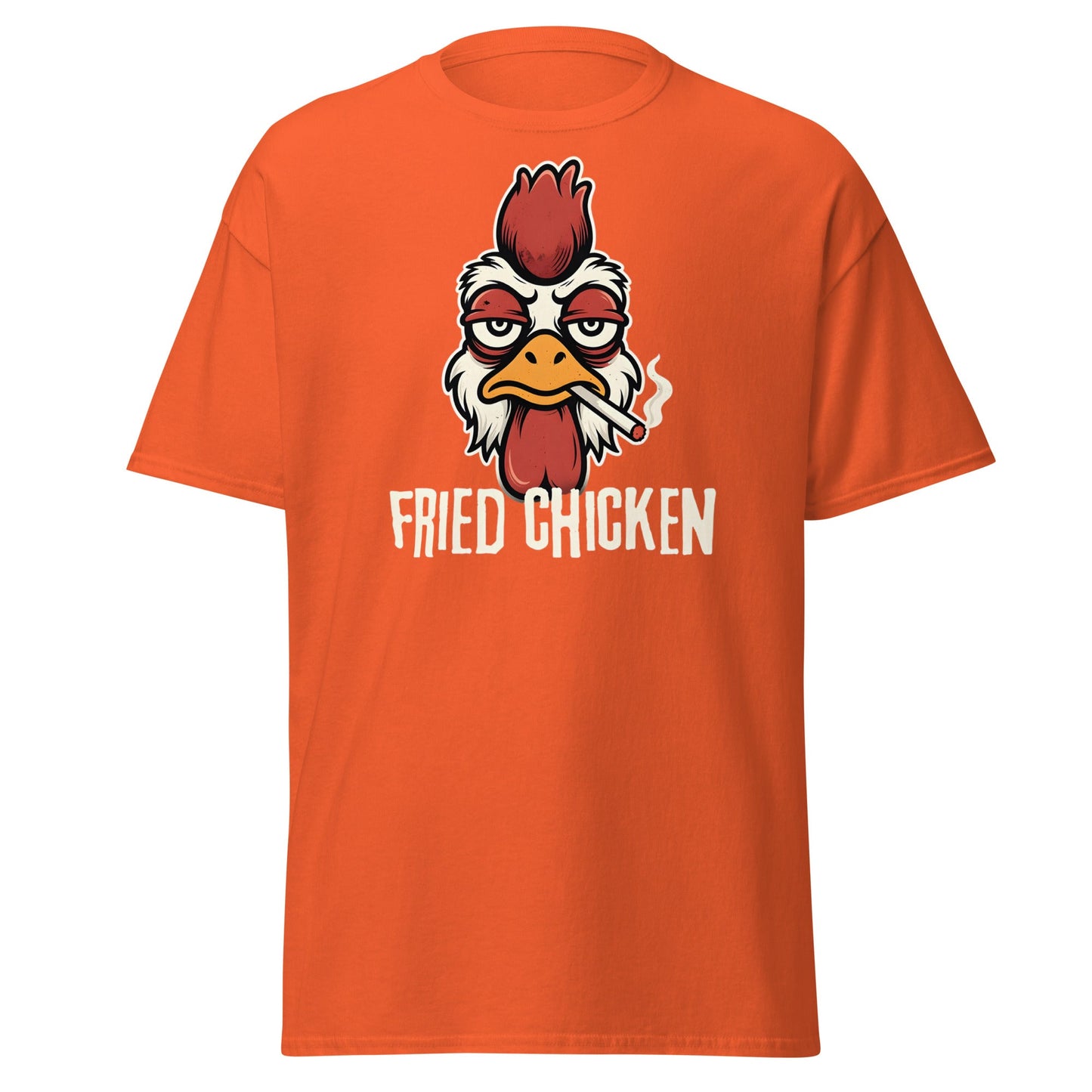 Fried Chicken Funny Rooster Graphic T-Shirt - Orange - T-Shirts Online