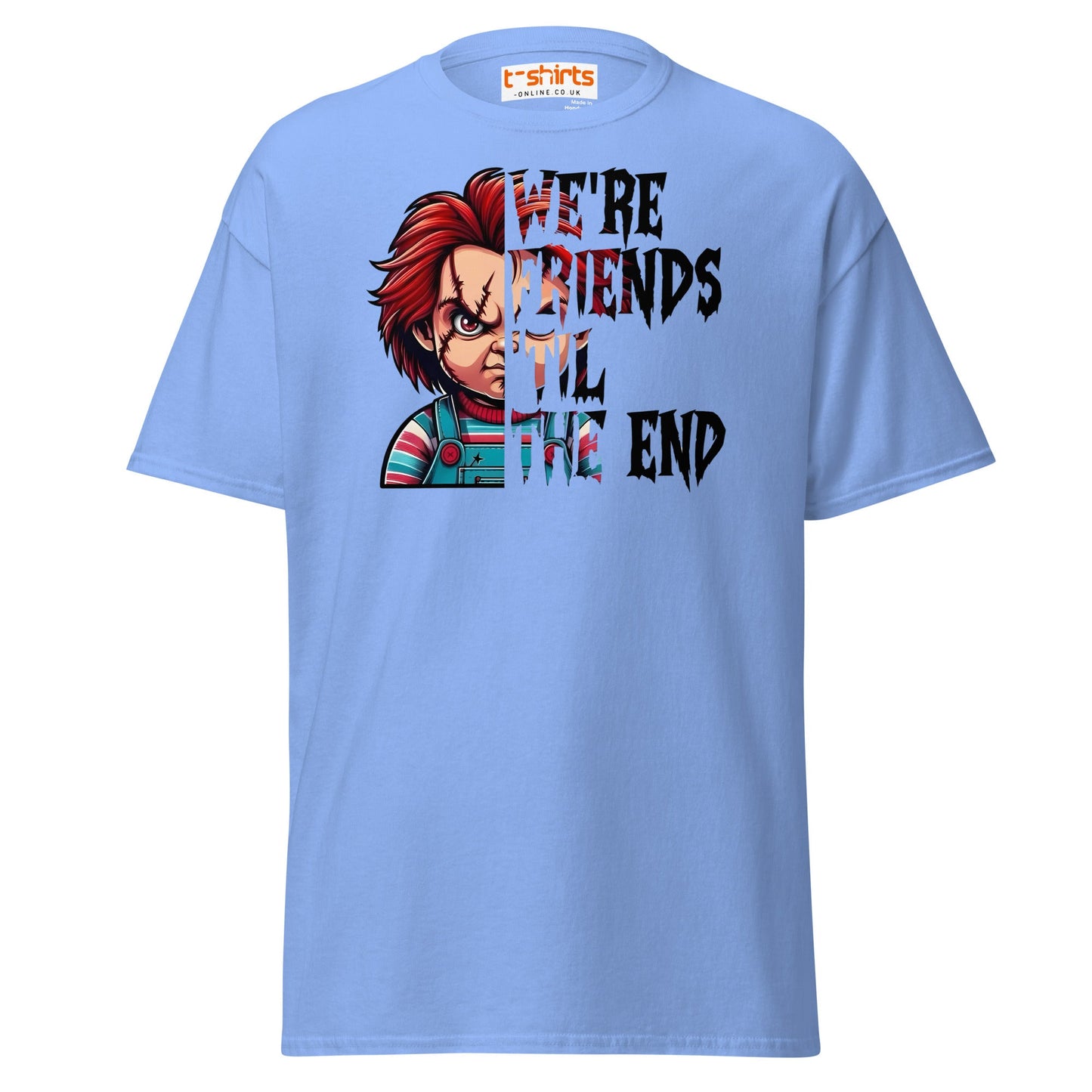 Friends Til The End T-Shirt | Creepy Doll Horror Tee - Carolina Blue - T-Shirts Online