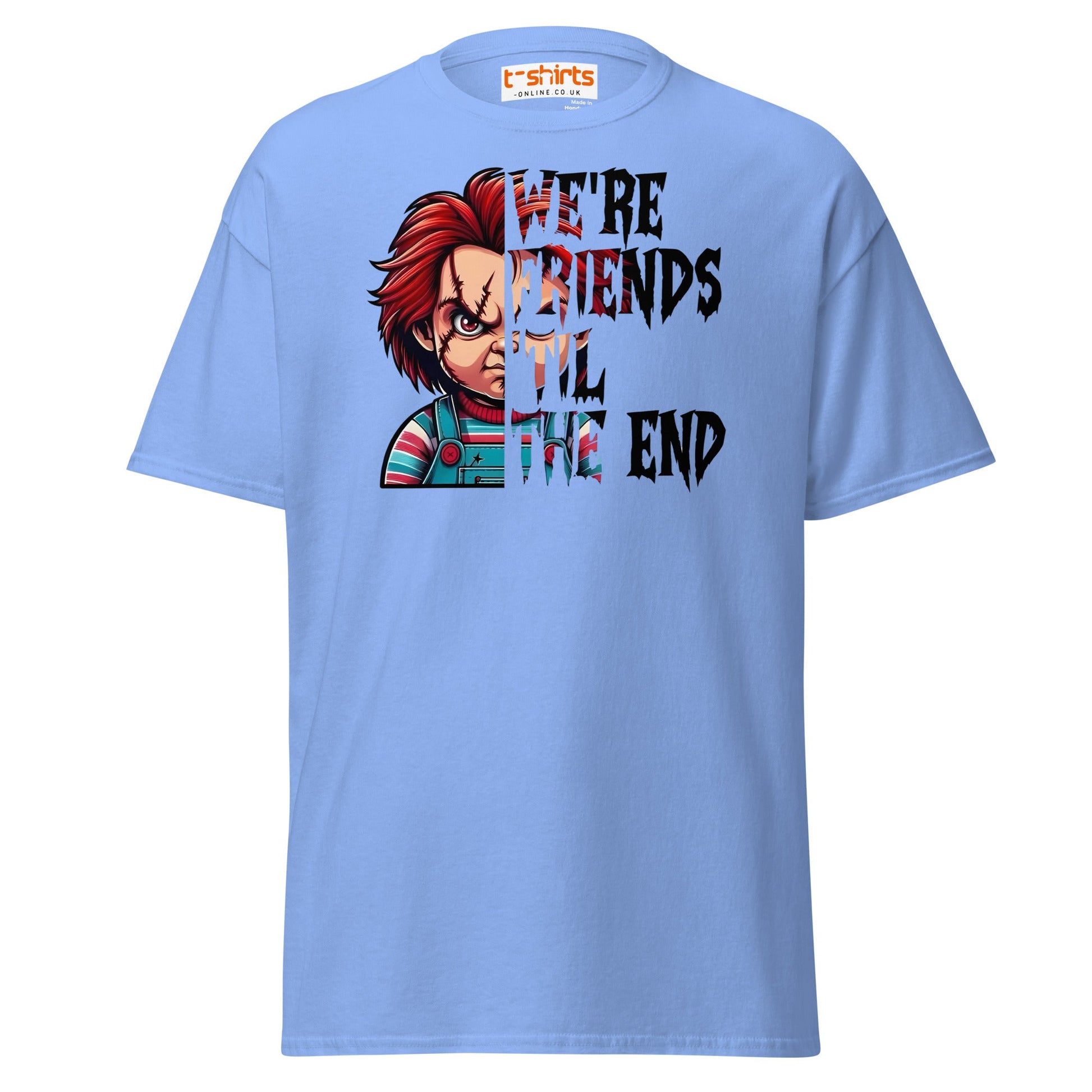 Friends Til The End T-Shirt | Creepy Doll Horror Tee - Carolina Blue - T-Shirts Online