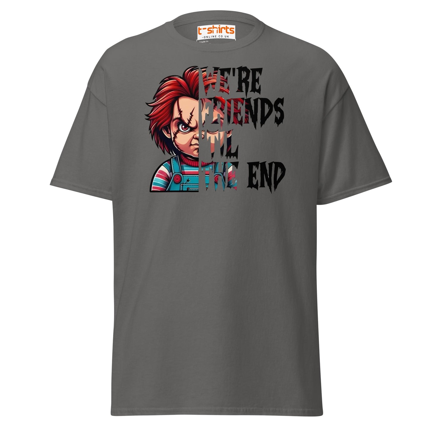 Friends Til The End T-Shirt | Creepy Doll Horror Tee - Charcoal - T-Shirts Online