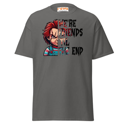 Friends Til The End T-Shirt | Creepy Doll Horror Tee - Charcoal - T-Shirts Online